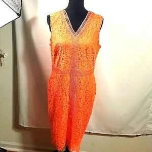 LACE SHEATH Orange Dress V neckline Size 14